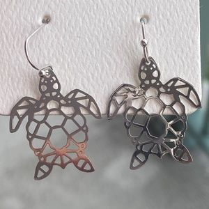 Turtle Earrings Silver Laser Cut Metal New